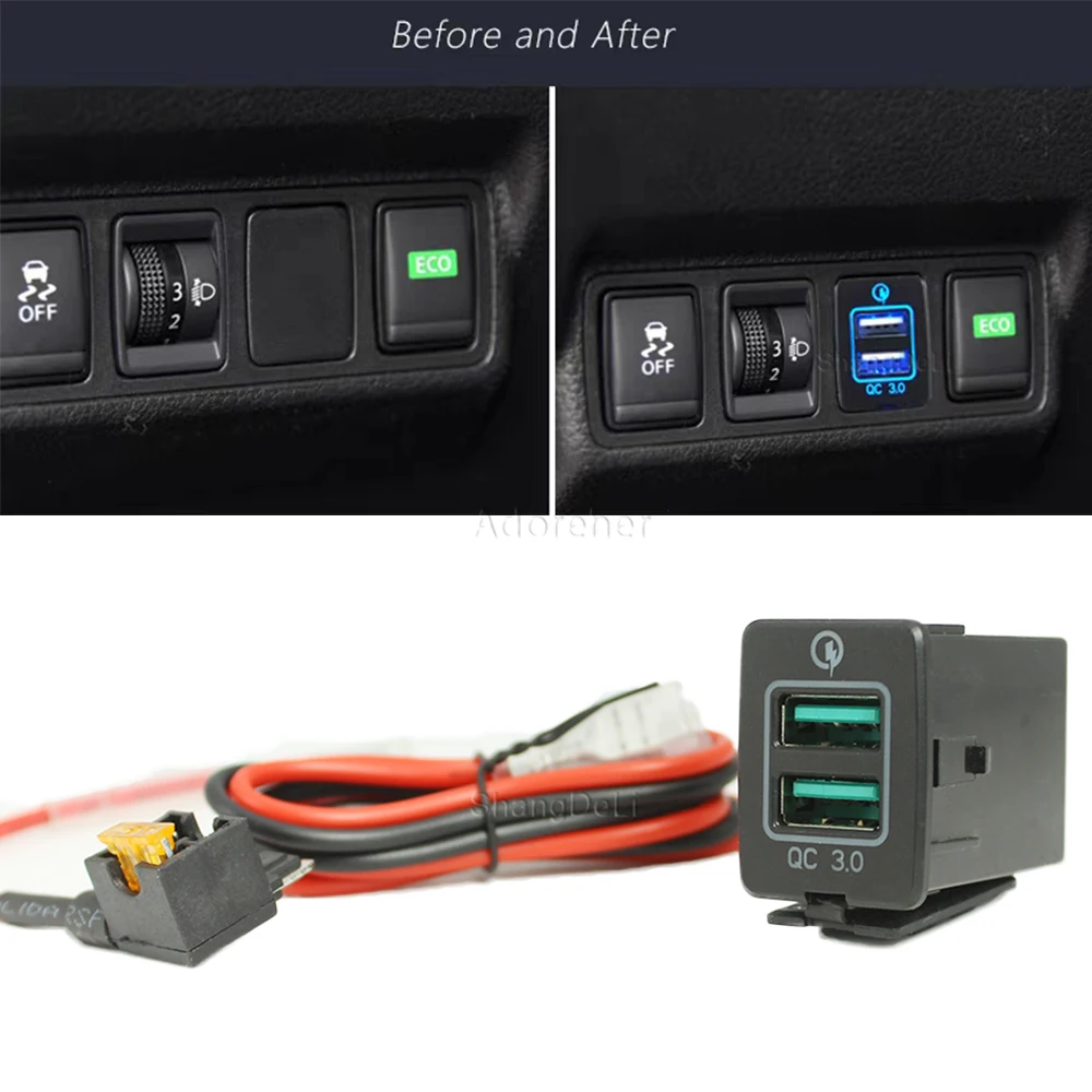 

Автомобильное зарядное устройство Quick Charge 3,0 с двумя USB-портами, автомобильное зарядное устройство, адаптер питания для Nissan Sylphy, TEANA Tiida Qashqai X-Trail Murano