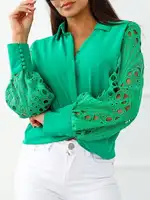 Plus Size 1XL-5XL Women's Elegant Lace Blouse Button Ladies Fashion Long Sleeve Lace Splicing Blouse Shirt - Image 5