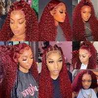 Perruque Lace Front Wig Naturelle Ondulée Rouge Bordeaux, Cheveux caution Bouclés, 13x4 HD, 99j 5
