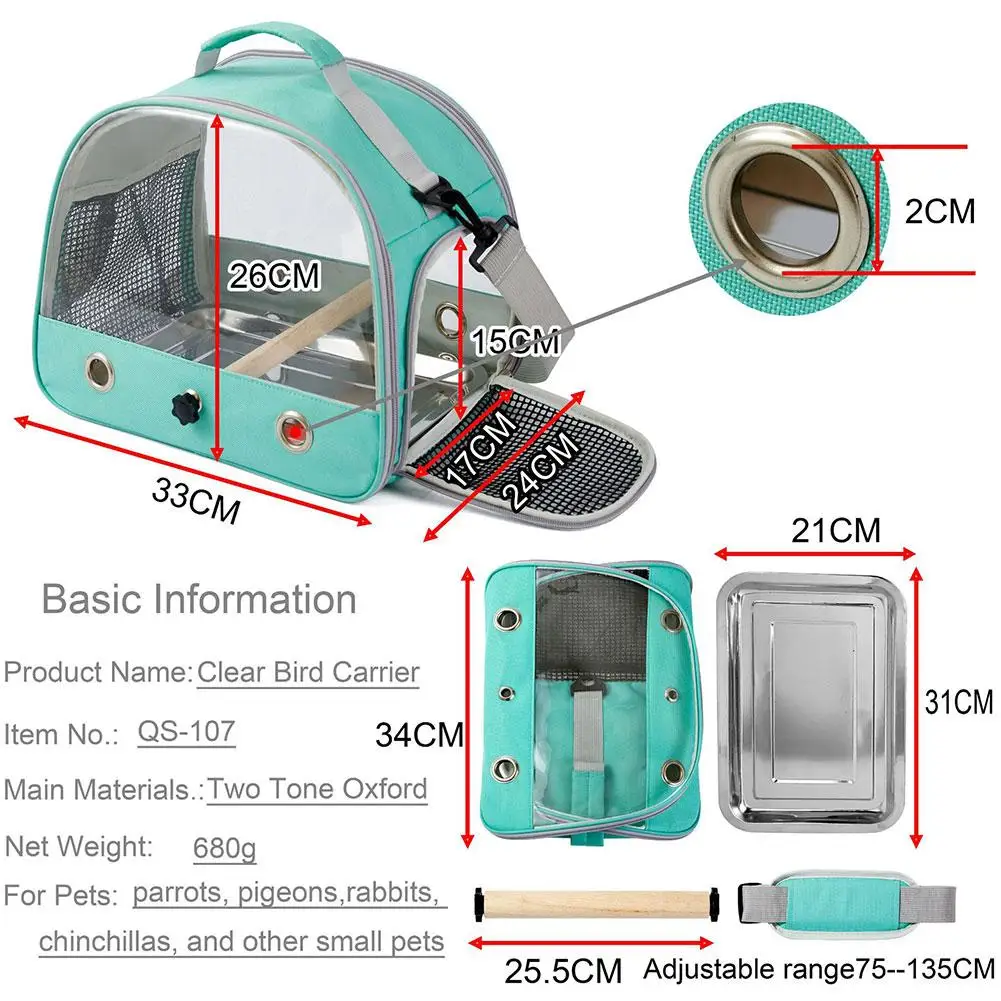 Portable Parrot Carrier Bag Bird Backpack with Perch for Birds Cage Side Window Foldable Small Pet Travel Cage Bird Supplies