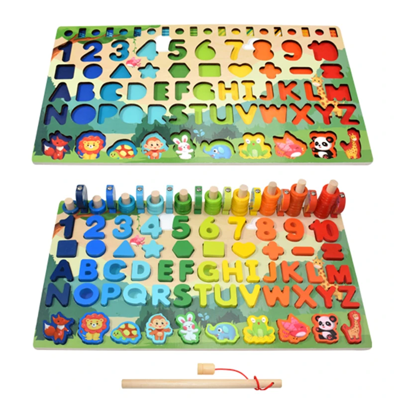 Montessori Educational Wooden Toys Children Busy Board Math Fishing Children's Wooden Preschool Montessori Toy Counting Geometry