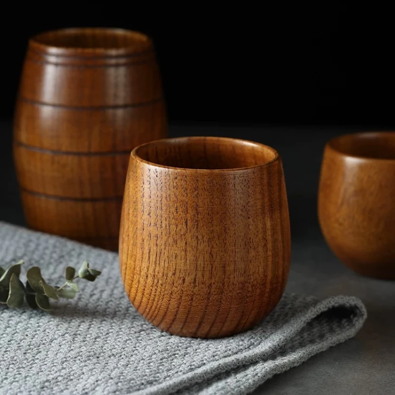 Japanese Style Wooden Teacups Solid Wood To-go Cups Handmade Wooden Water Cups Big Belly Wine Glass