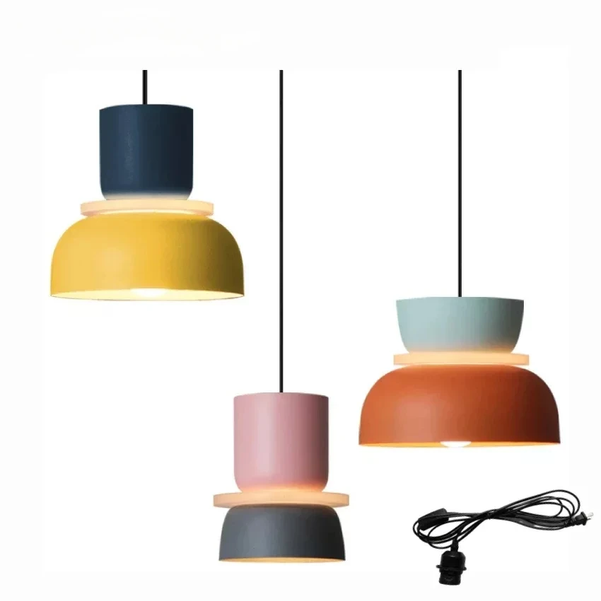 

Nordic Modern Lighting Decor Pendant Lamps Macaron with Plug Led Hanging Suspension Living Study Bar Dining Room Bedside Bedroom