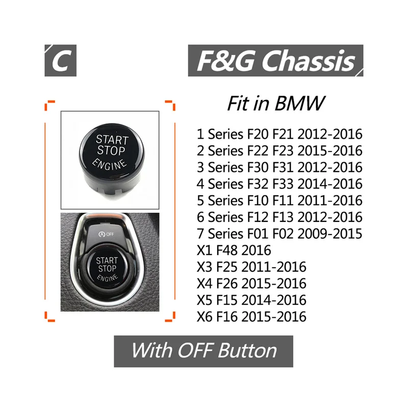 

For BMW G F Chassis F20 F21 F52 F22 F46 F34 F30 F32 F10 F12 F02 With "OFF" Function Car Engine Stop Start Button Switch Cover