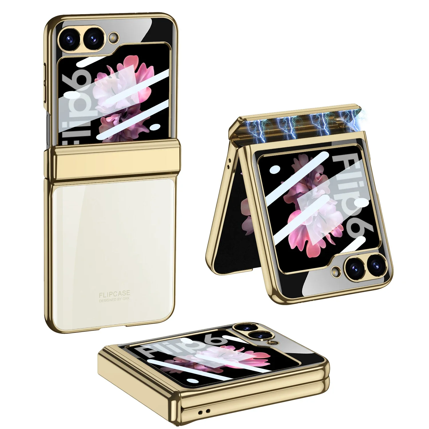 Luxury Magnetic Hinge Ring Holder Transparent Plating Acrylic Case with Screen Protector