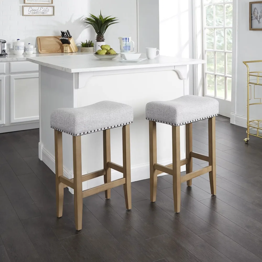 

Light Grey Linen like Upholstered Backless 29 inch Barstool