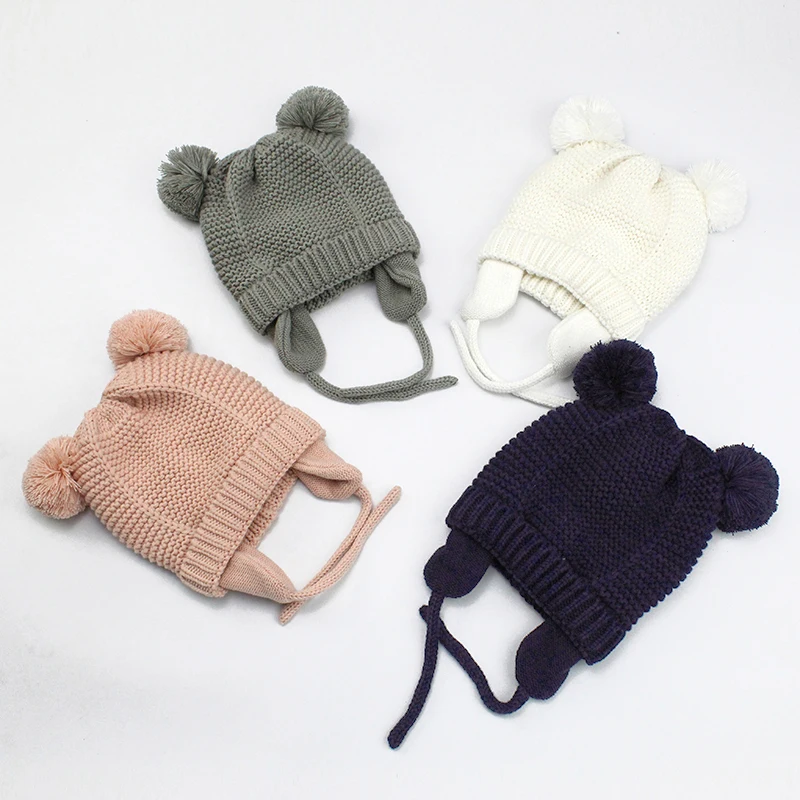 Winter Baby Stuff Hat for Boy Girls Accessories Knited Cap Kids Hat Fleece Warm Gloves Thick Winter Ear Kids Hat Baby Bonnet
