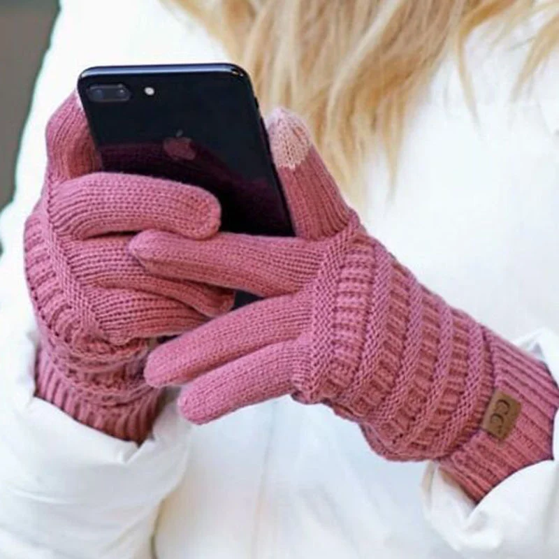 

New In Women Gloves Winter Warm Touch Screen Woolen Knitting Gloves Plush Fingerless Gloves Women Fashion Thick Adult Gloves