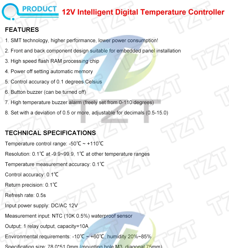 XH-W1301 LED Digitaler Temperaturregler Steuerschalter Thermostat Relais Sensor Schaltermodul DC 12V Wasserdicht NTC -50-110 – Detail 1