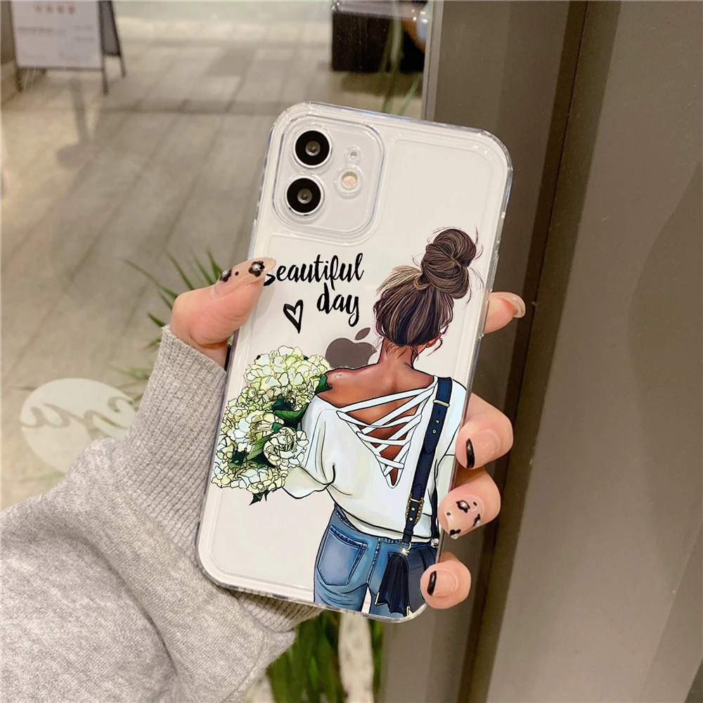 Fashion Girls Phone Case for iPhone 15 14 13 12 11 Pro Max Case Coque for  iPhone XR X XS Mini SE 7 8 Plus Cover Shockproof Funda