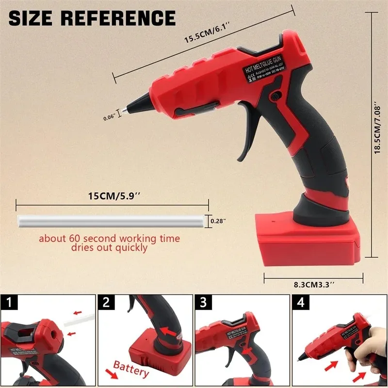 Cordless Hot Glue Gun 30pcs 7mm Sticks 30s Quick Preheat for Milwaukee 18V Battery Arts Crafts DIY No Battery hot melt glue gun,hot glue gun,cordless glue gun