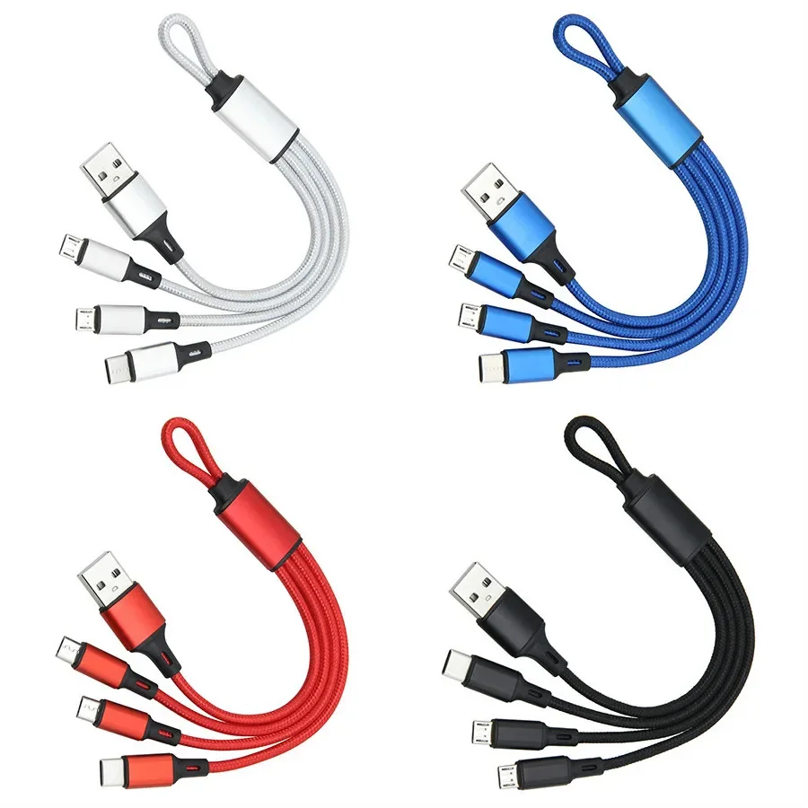 아이폰 안드로이드 휴대폰용 편조 USB 케이블, 마이크로 USB C 타입 멀티 키체인, 휴대용 충전 라인 코드, 3 in 1, 1000 개