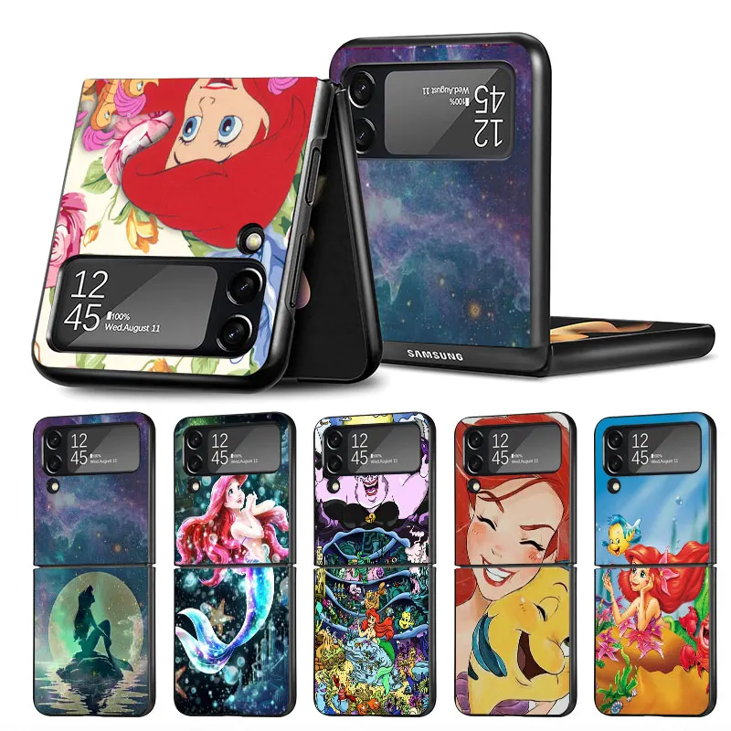 Custodia Per Samsung Galaxy Z Flip 5 Z Flip 3 5G Z Flip 4 Zflip Zflip3 Flip4 Zflip Princess Ariel Sirenetta Black Shell Cover