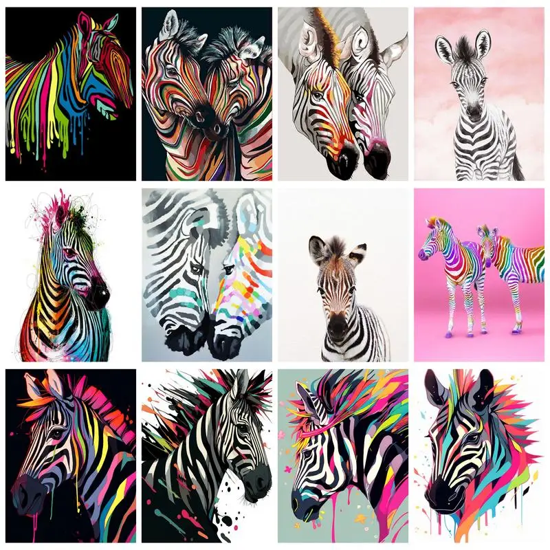 

RUOPOTY Painting By Numbers Colorful Zebra Drawing On Canvas Handpainted Gift Diy Crafts Picture By Number Kits Home Wall Art