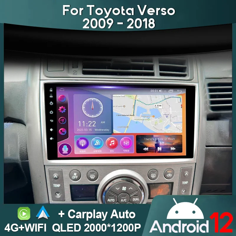 

MAMSM Car Radio For Toyota Verso R20 2009 - 2018 Android 12 Multimedia Video Player GPS 4G Carplay Autoradio 2K QLED Stereo DSP
