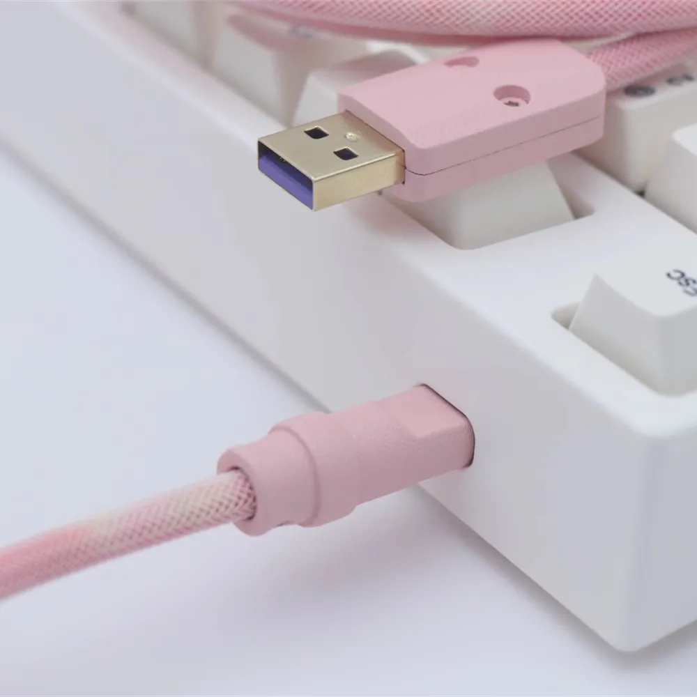Cabo Enrolado do Aviador Usb-c Gradiente Personalizado do pó do Pêssego para a Linha Mecânica do Teclado Usb ao Conector do tipo c - Imagem 2
