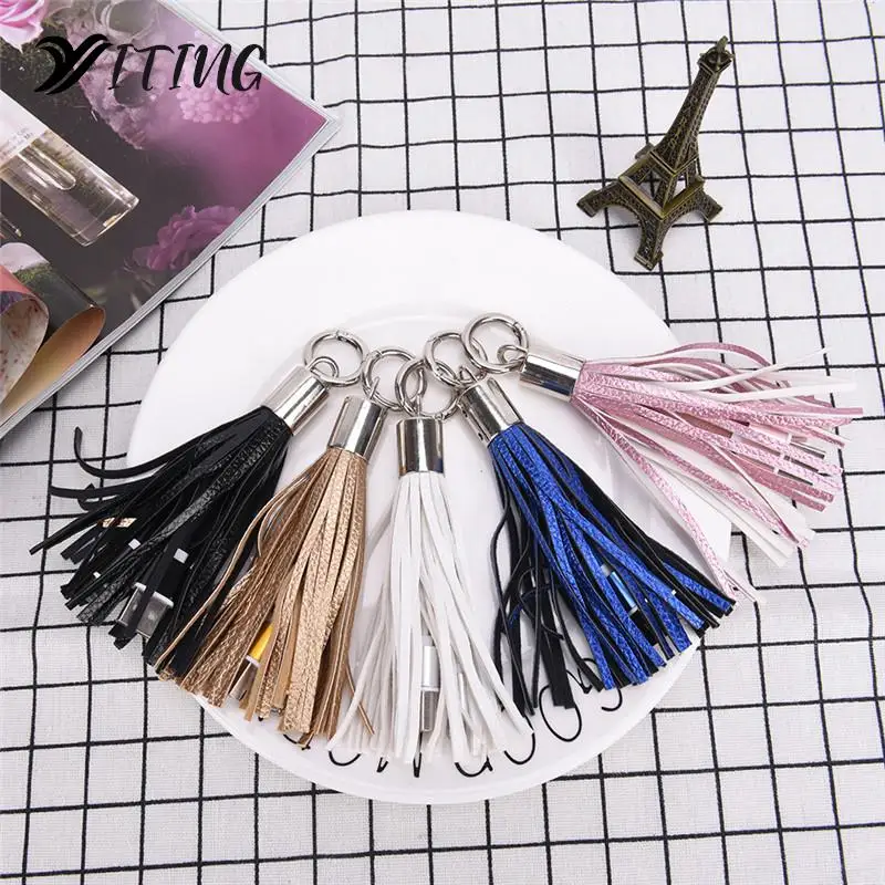 USB Cable Leather tassel Keychain mini USB Cable fast charger Metal