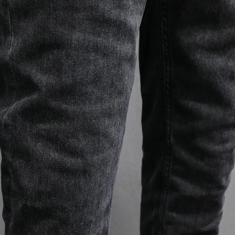 Vintage Fashion Men Jeans High Quality Retro Black Gray Slim Fit Elastic Jeans Men Stretch Trousers Designer Denim Pants Hombre