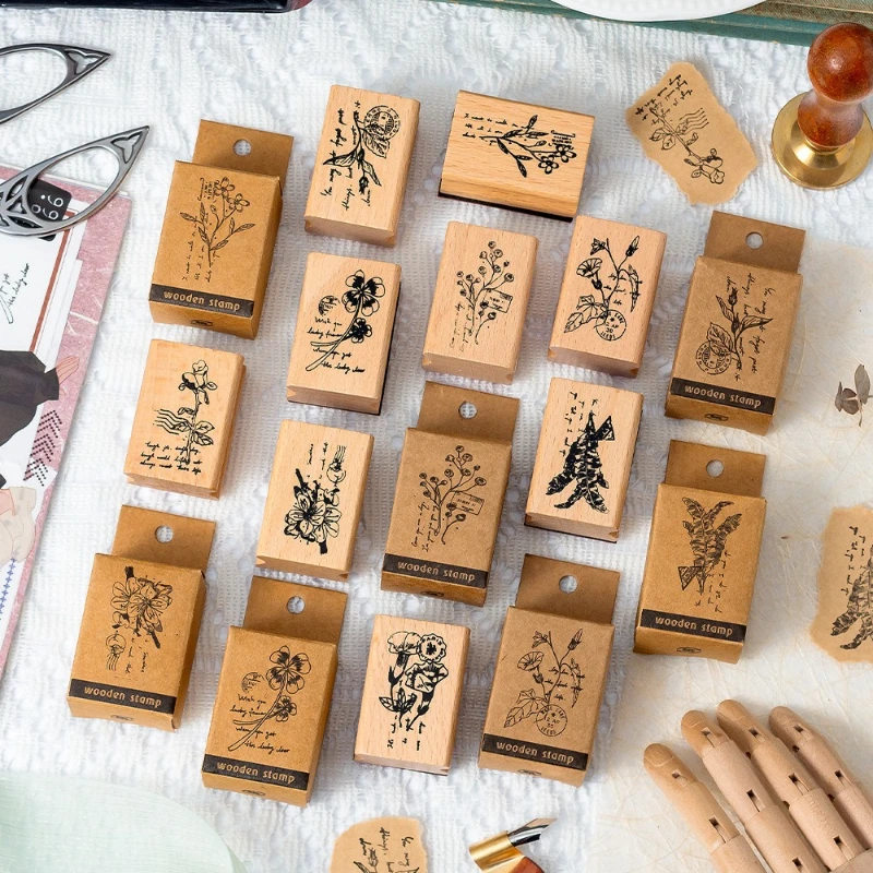 카와이 허벌 천연 나무 도장 DIY 핸드 아카운트 장식 재료 프린팅 크로스보더..