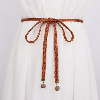 Gonna di lana con cintura sottile intrecciata in cotone gonna semplice con corda in vita per tutti i fiammiferi camicia Casual cintura con pantaloni a nastro Gm1410 1