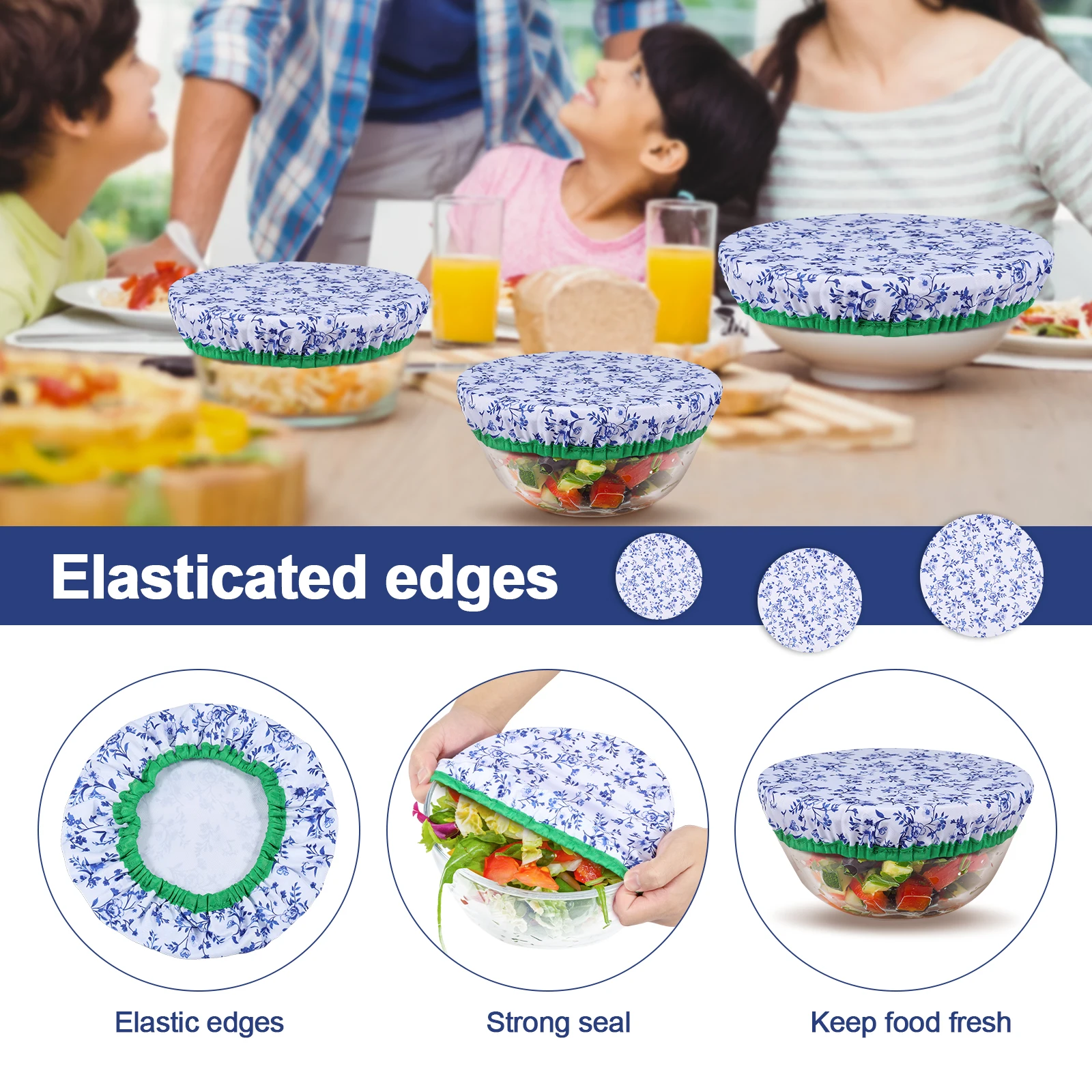3Pcs Bowl Covers Cotton Cloth Dish Kitchen Fresh-Keeping Elastic Food Wrap Bowl Covers Storage Container Reusable food cover,fresh keeping cover,preservation cover,bowl cover