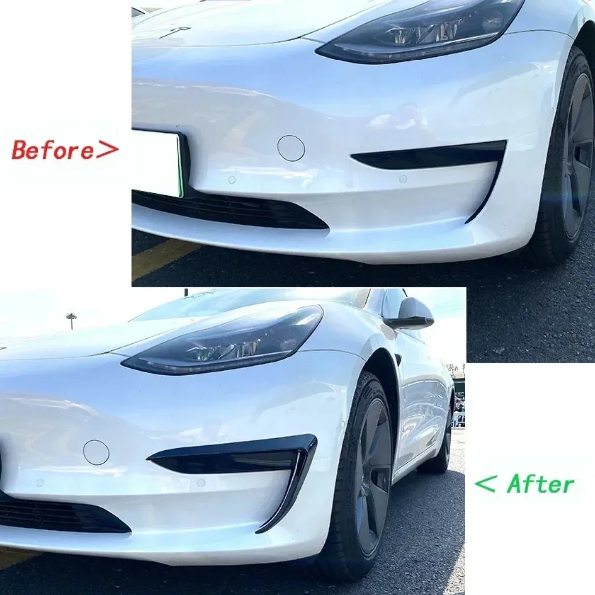 For Tesla Model 3 Y 2017 2018 2019-2023 Glossy Black/Carbon Look Car Front Bumper Fog Light Frame Spoiler Decoration Body Kit
