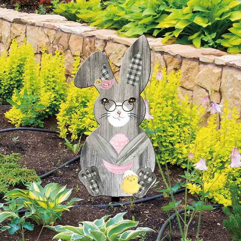 Animal Bunny Yard Stakes Acrylic Animal Shaped Lawn Decorations Sturdy Easter Garden Outdoor Sign With Stakes For Patio Garden