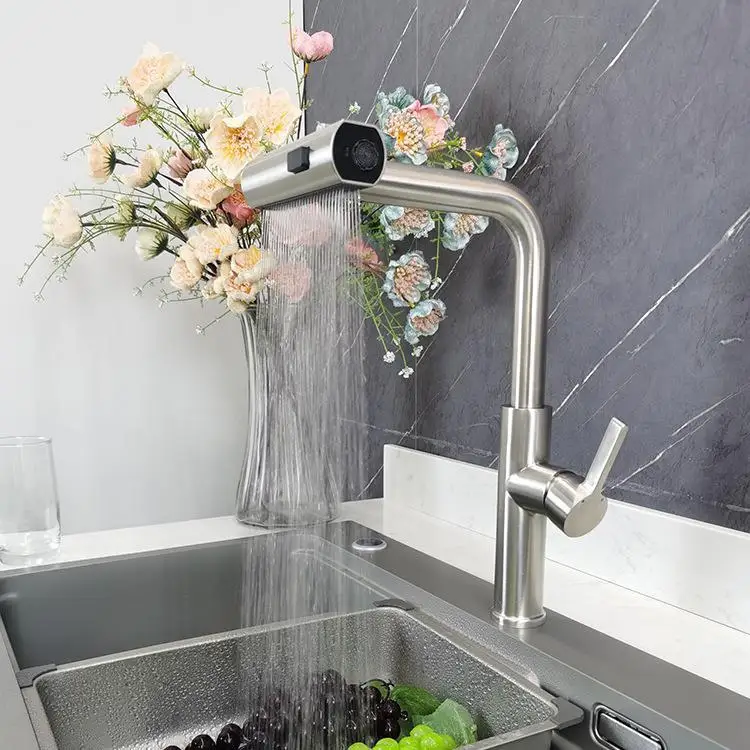 

Pull Out Waterfall Faucet 360 Degree Rotation Kitchen Sink Hot and Cold Water Tap Mixer Stainless Steel Vegetable Washing Faucet