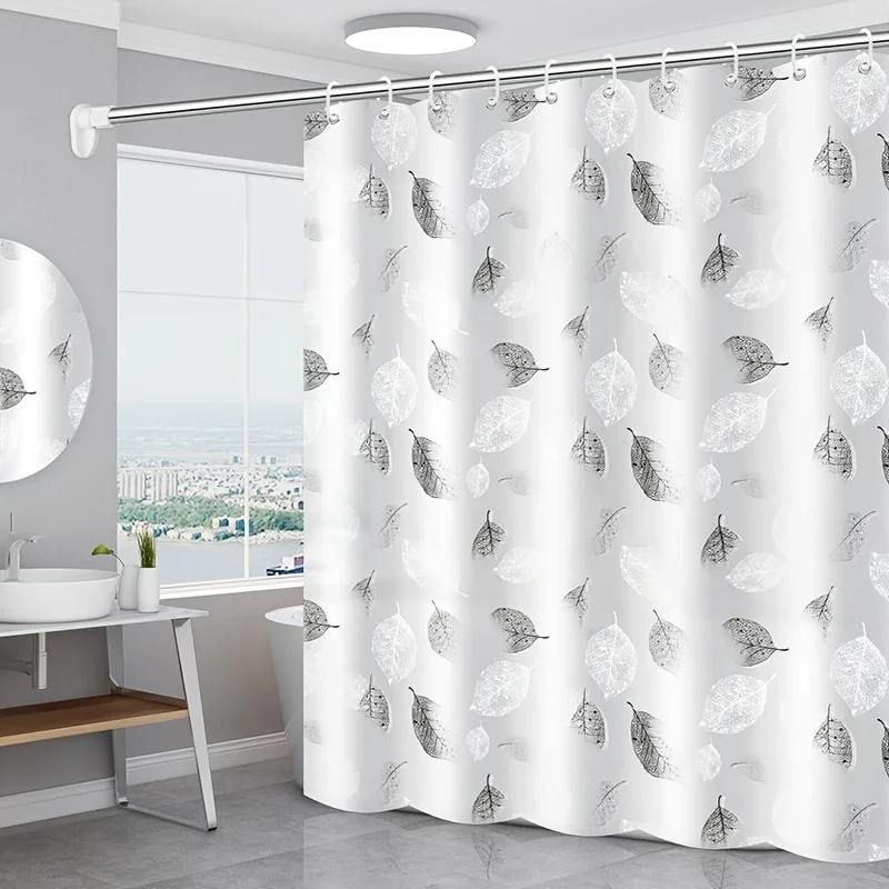 Lightweight Shower Curtain Liner with Hooks Plastic Leaf Waterproof Bathroom Curtain Liner Bath for Bathtub Decor 1pc