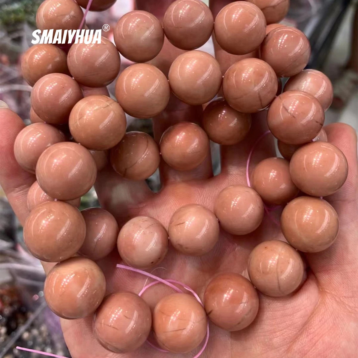 

SMAIYHUA Jewelry Wholesale Natural 7A Pink Alaska Agate Bracelet Arrives 16mm For DIY Jewelry Making