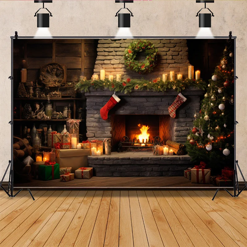 

SHUOZHIKE Christmas Day Indoor Photography Backdrops Living Room Restaurant Exterior Wall Photo Studio Background Props QS-56