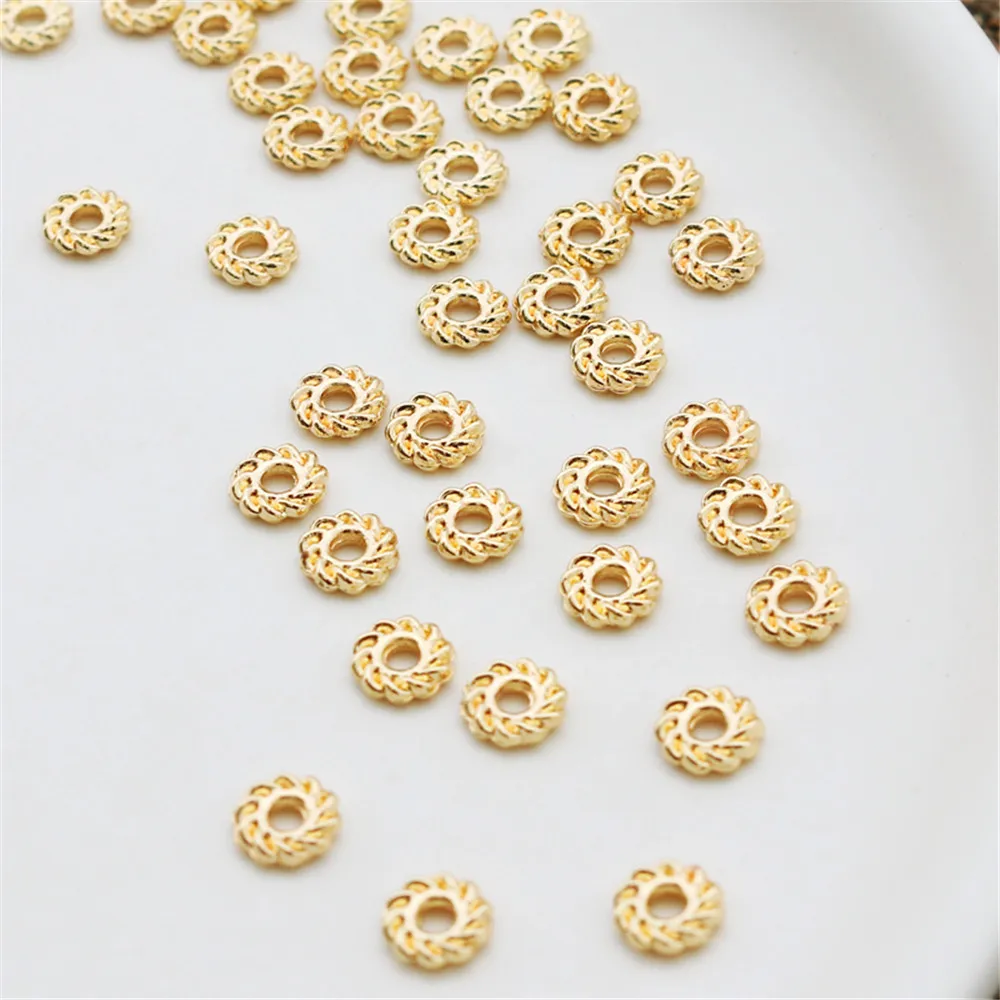 

14K Gold Filled Plated Twist spacer bead thread 6mm gasket DIY manual bead loose bead accessories