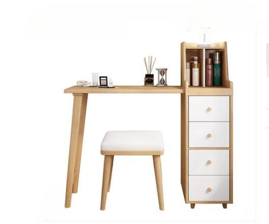 

Nordic solid wood dressing table bedroom small family storage cabinet one simple makeup table multifunctional red makeup table