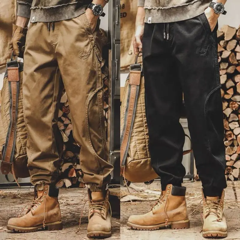 Summer Elegant Fashion Oversized Loose Casual Men's Wear Retro Overalls Solid Color Drawstring Pockets Polyester Y2K Chic Pants
