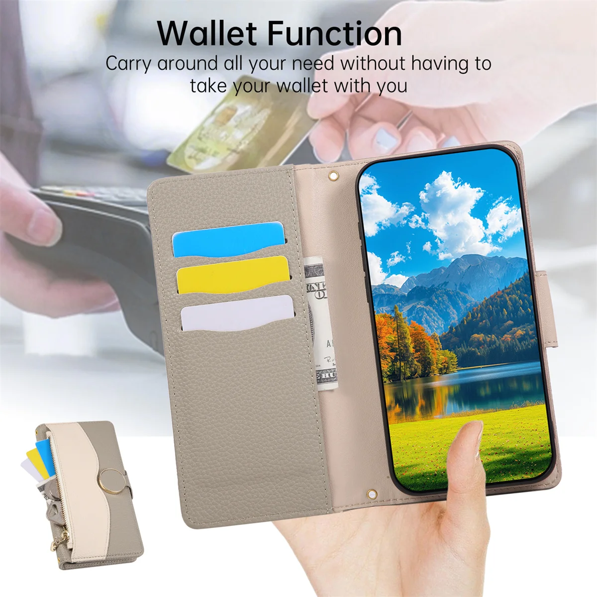 Zipper Crossbody Leather Phone Case Wallet with Card Holder