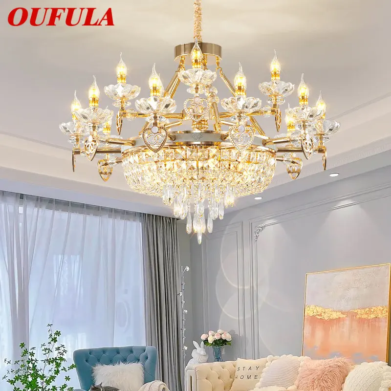 

OUFULA European Hanging Chandelier Simple Luxury Crystal LED Pendant Lamp Modern for Home Living Dining Room Bedroom Light