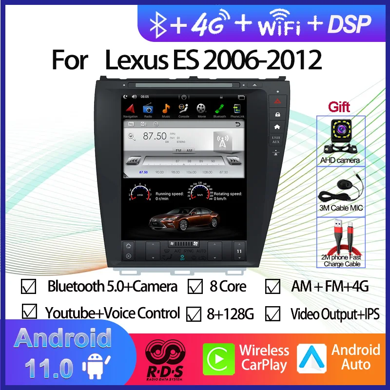 

Android 11 Car GPS Navigation Tesla Style Screen For Lexus ES 2006-2012 Auto Radio Stereo Multimedia Player
