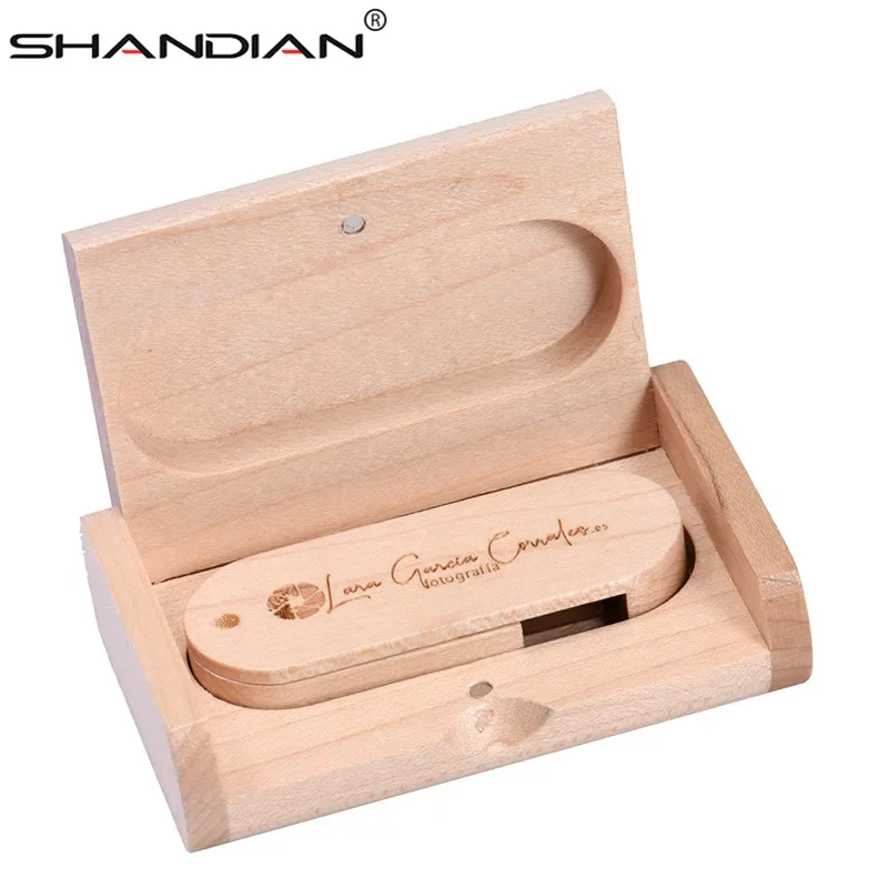 

SHANDIAN wooden rotatable stick with box USB Flash Drive Pendrive 64GB 16GB 4GB U Disk Memory Stick wedding gift 1PCS free logo