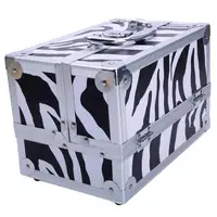 SM-2176  Zebra Aluminum Makeup Train Case Jewelry Box Cosmetic Organizer with Mirror - 9x6x6 2