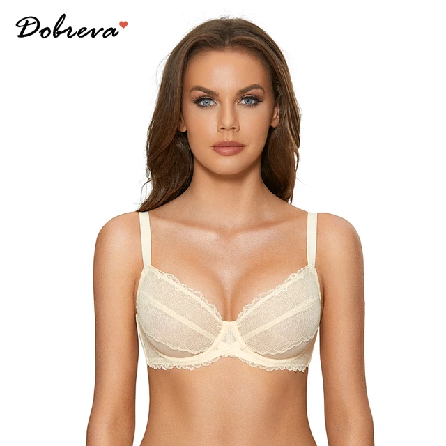 DOBREVA Full Coverage Unlined Lace Bra For Women Plus Size