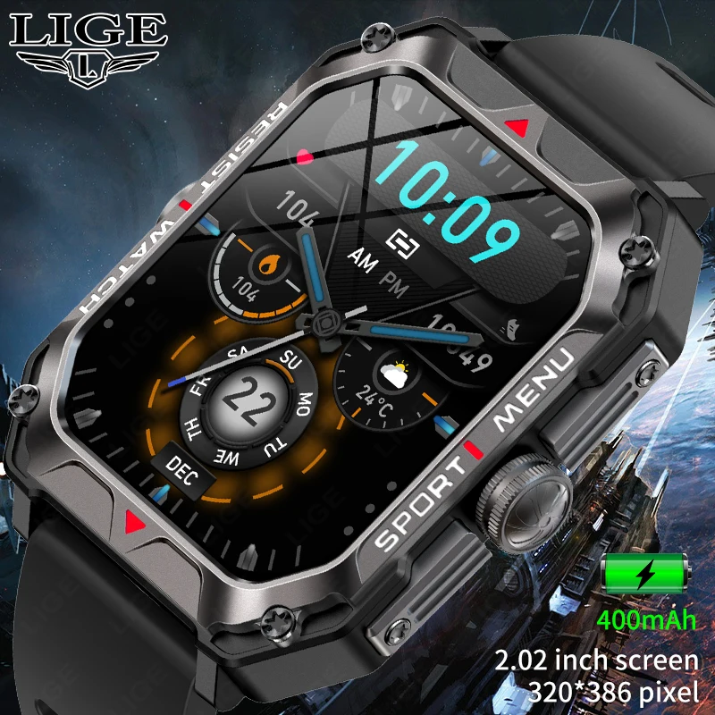 LIGE2023New202MensSmartWatchIP68WaterproofLargeBattery
