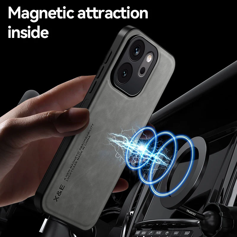 Luxury Skin-Feel Magnetic Phone Case with Built-in Metal Plate & Non-Slip Design