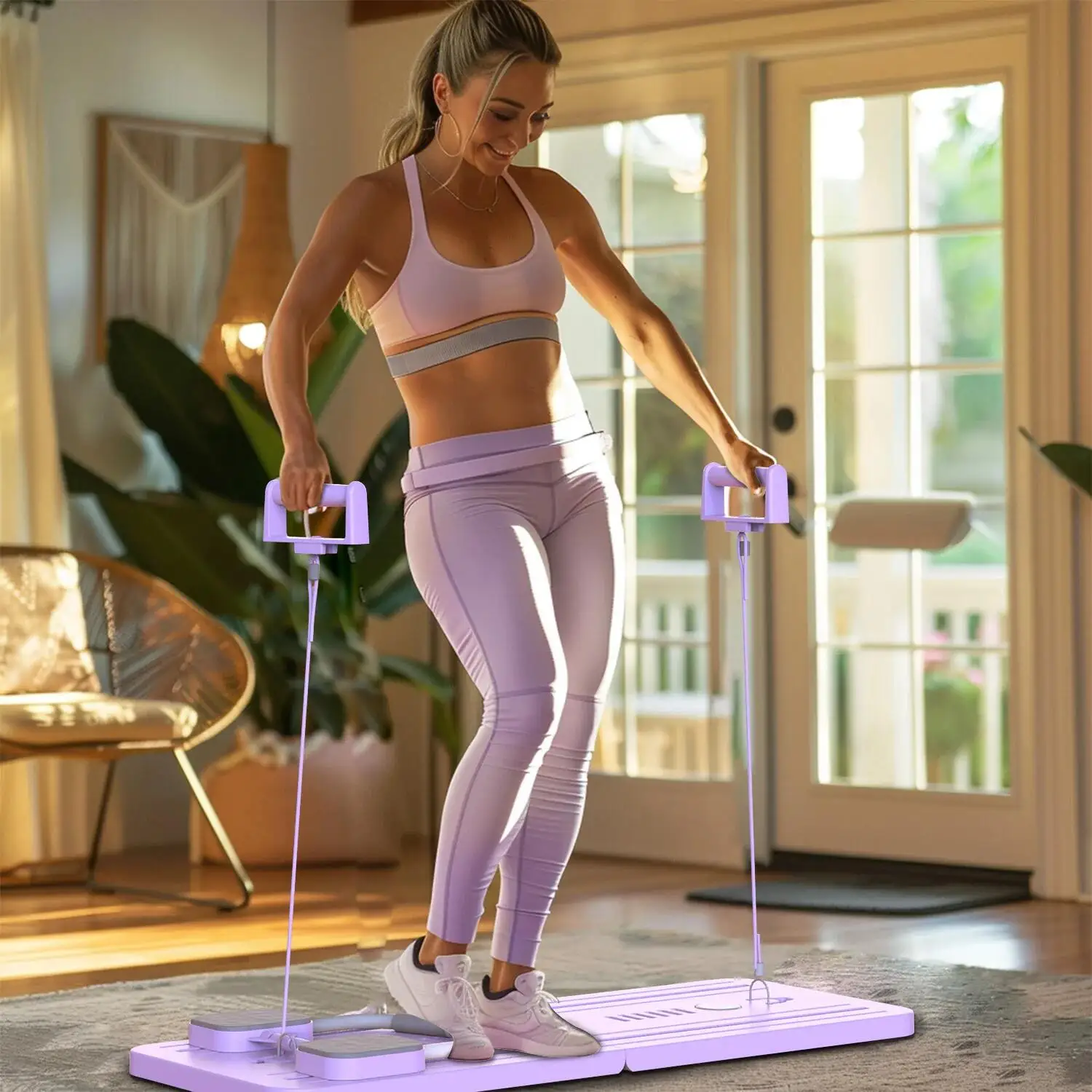 Multifunctional Abdominal Exercise Board Fitness Board Leg & Arm Toner Automatic Rebound Fitness Equipment Pilates Reformer Set