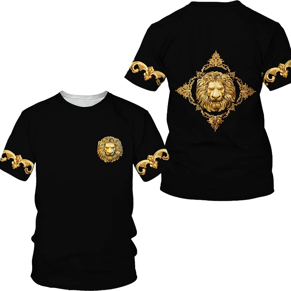 2023 Personality Rich Gold Lion Head 3D Printed T-shirt Fashion Men's Street Casual Sports Shirt Men O Collar Oversized T-shirt