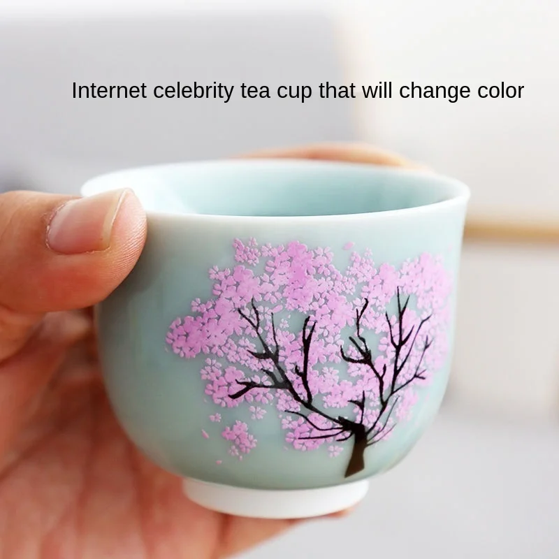 Thermochromic Cup Sakura Tea Cup Ceramic Kung Fu Tea Cupjapanese Style Kiln Master Changing Color