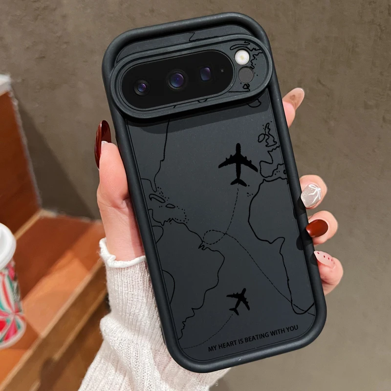 Airplane Route Pattern Soft TPU Silicone Phone Case - Solid Color Back Cover