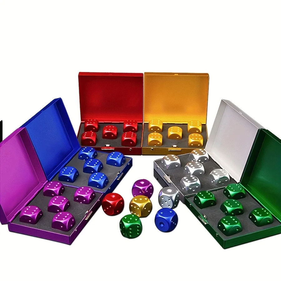 5pcs Game Dice with Storage Box Aluminum Alloy Dice Portable Colored Metal For Camping KTV Bar Party Props Dices