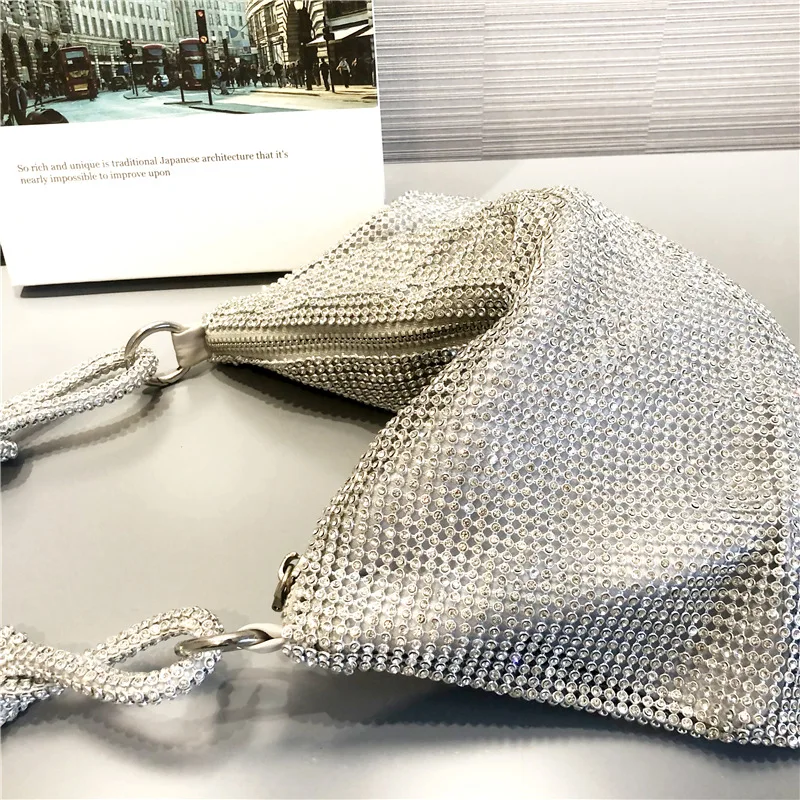 Handle Rhinestones Evening Clutch Bag silver Shiny Crystal Dinner Party Wedding Purses and Handbag Luxury Designer Shoulder Bag