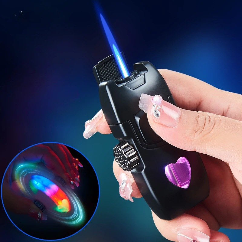 New Rotating Gyro Double Direct-injection Windproof Lighter Luminous See-through Air Chamber Cool Mecha Style Inflatable Lighter