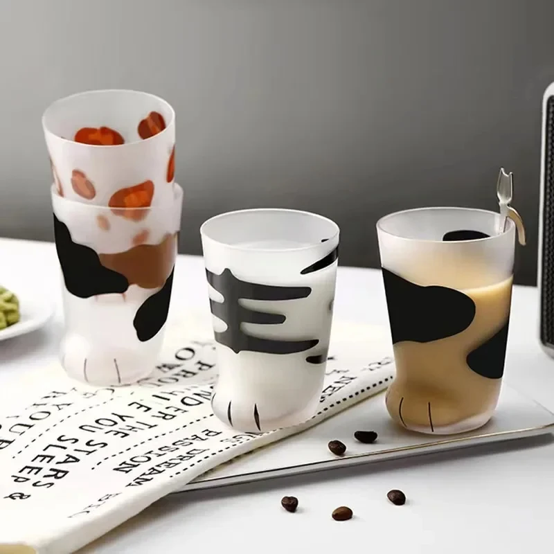 300ml Cat Paw Cup Glass Frosted Water Cup Cat Foot Claw Print Mug for Coffee Milk Kids Cute 3D Paw Drinkware Gifts